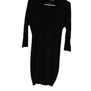 Pure Sugar Black V-neck Acrylic Wool Ribbed Trim Bodycon Sweater Dress Ladies XS